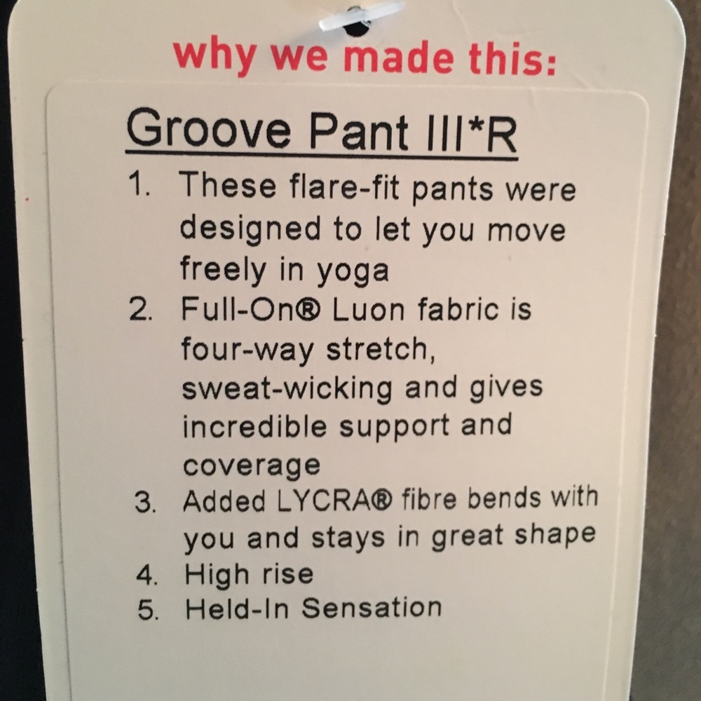 Lululemon grove pants size 12